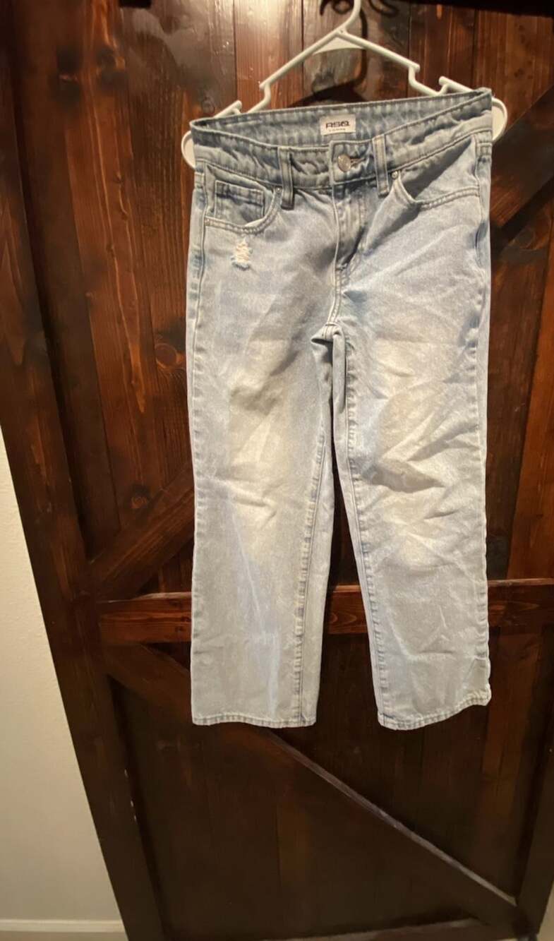 RSQ Low Rise Wide Leg Jeans Size 14 Light Wash Distressed Denim